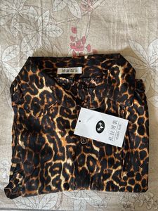 Leopard Print Short Sleeve Button-Up Shirt