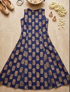 Elegant Blue &amp; Gold Floral Gown