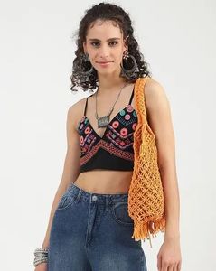 VIRGIO Boho Embroidered Strappy Crop Top