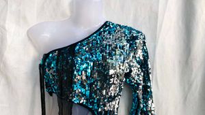 Sparkling Sequin One-Shoulder Cutout Dress