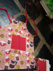 combo Cute Coffee Themed Apron &amp;oven glove
