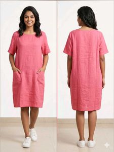 Coral Casual Dress with Pockets