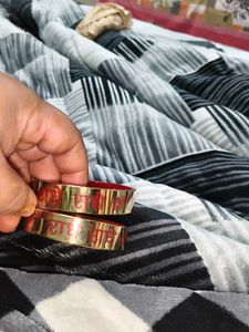 Gold Tone glass Bangle Set with Red Design
