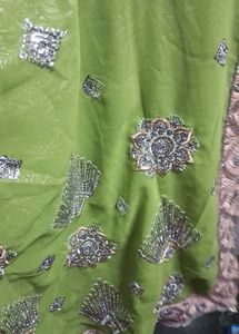 shimmer  Green  chamki saree with blouse