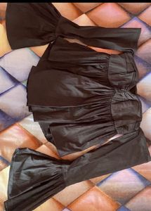 Chic Black Bell Sleeve corset top + free crop to