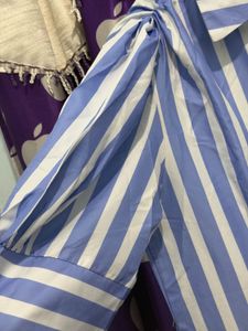 Chic Blue &amp; White Striped Maxi Dress with belt