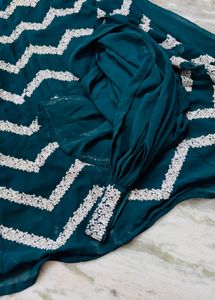Elegant Teal Kurta Set with White Embroidery
