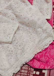 White Net Top With Full Length Sleeves