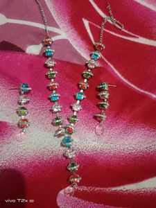 Colorful Rhinestone Necklace & Earring Set