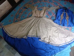 Royal Blue and Golden Gown With Jacket