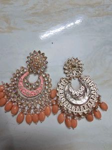 Elegant Pearl and Peach Jhumka Earrings