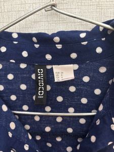 H&amp;M Navy Polka Dot Button-Up Shirt