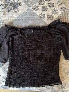 Black Smocked Puff Sleeve Top size S