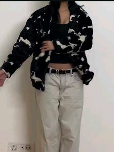 Cow Print Faux Fur Coat