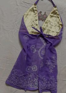 Embroidered Purple Halter Neck y2k