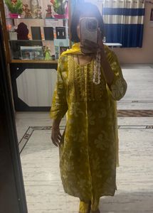 Yellow Floral Kurta Set with Dupatta