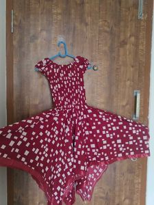 Maroon &amp; White Geometric Print Dress