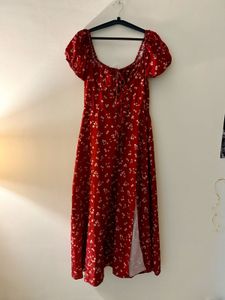 Maroon Floral Print Midi Dress | NewMe- Never used