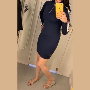 H&amp;M Navy Blue Casual Dress with Striped Sleeves