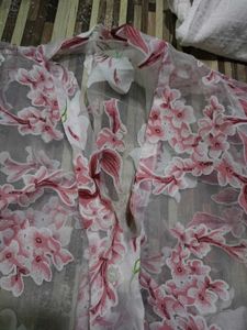 Sheer Floral Print Button-Up shirt