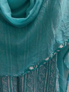 Turquoise Block Print Cotton Salwar Kameez Set