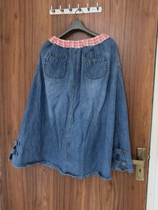 Stylish Blue Denim Skirt with Checkered Elastic Wa