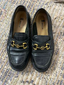 Women's Black Loafers with Gold Buckle