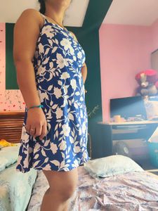 Blue Floral Print Summer Dress
