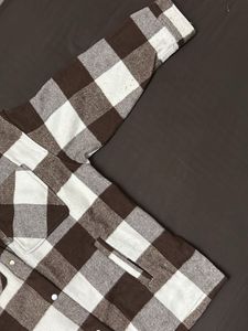 H&amp;M Brown &amp; White checked oversized Shacket