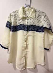 Cream & Navy Print Button-Up Shirt