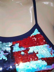 (400)Sequin American Flag Halter Top