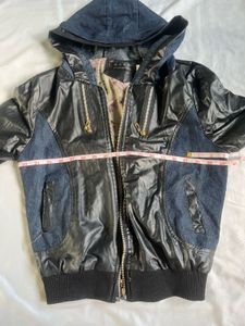 Stylish Denim &amp; Leather Look Bomber Jacket