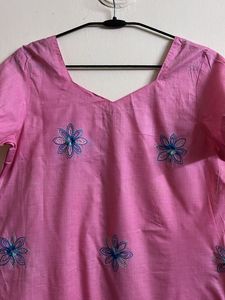 Pink Kurta with Floral Embroidery