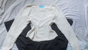 White Textured Long Sleeve Top