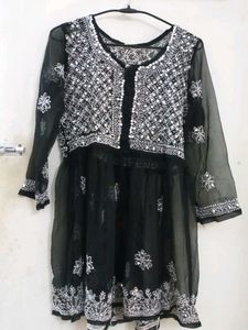 Black Mirror Work Chikankari Short Kurti