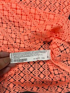Neon Coral Crochet Short Sleeve Top