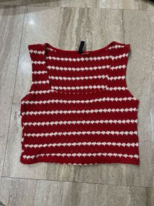 Red & White Striped Cropped Top