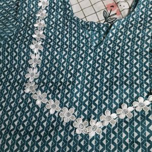 Teal Blue Printed Kurta