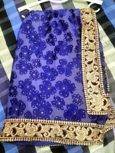 Stunning Royal Blue Floral Saree