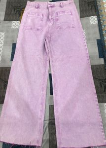 Pink Wide Leg Jeans With Front Pocket