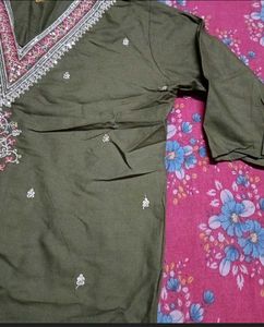 Embroidered Kurtas - Pink &amp; Olive Green