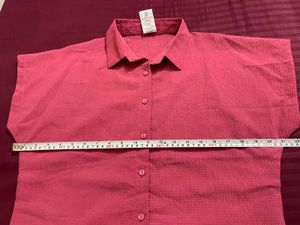 Pink Textured Button-Up Top
