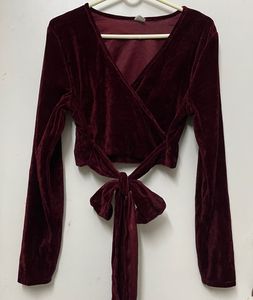 Velvet Wrap Long Sleeve Crop Top