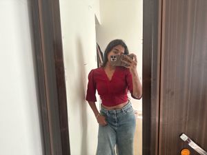 Max Red Lace Trim Crop Top