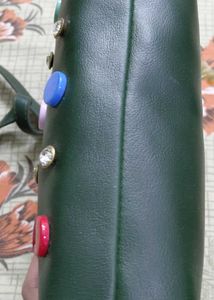 Stylish Dark Green Studded Handbag