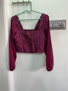 Burgundy Crocheted Crop Blouse