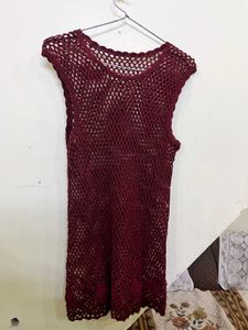 Maroon Crochet Sleeveless Top