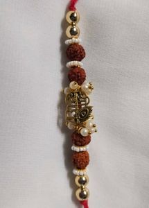 Handmade Rudraksha &amp; Pearl Rakhi Bracelet
