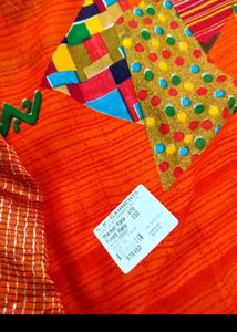 Vibrant Orange Printed Cotton Saree