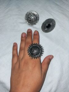 YouBella Jewellery Afghani Oxidised Silver Plated Combo of 3 Rings for Women and Girls (Adjustable Size)Style